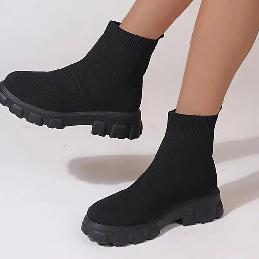 Botki za kostkę damskie do połowy łydki Knit Chunky Shoes